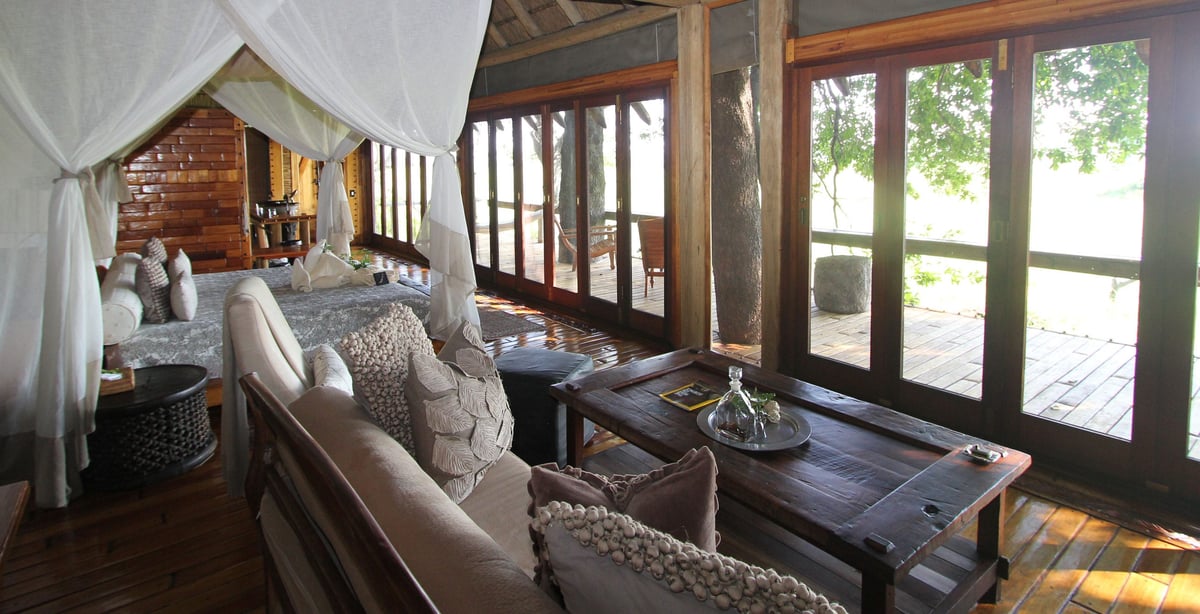 African safari lodge at sunset